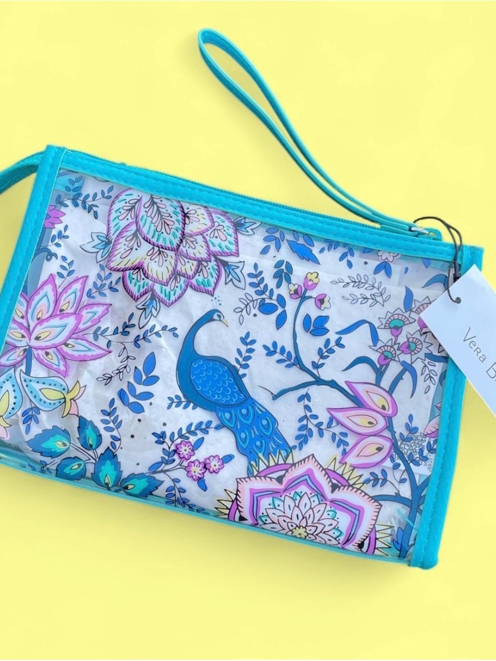 Vera Bradley Turquoise Peacock Wristlet /makeup Pouch